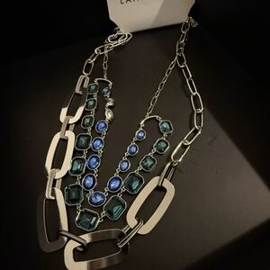 Lane Bryant Silver and Blue Gem Necklace